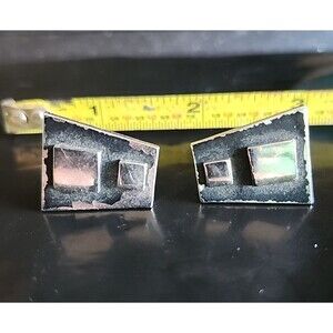 Vintage Silver & Black Enamel Cufflinks – Geometric Mid-Century Modern